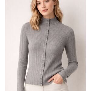 Margaret O'Leary Wool Stand Collar Cardigan Gray